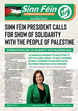 Sinn Féin President Calls for Show of Solidarity with the People of Palestine