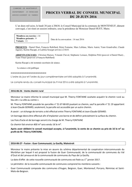 PV Du Conseil Municipal Du 20 06 2016