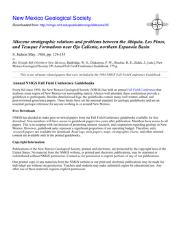 Miocene Stratigraphic Relations and Problems Between the Abiquiu, Los Pinos, and Tesuque Formations Near Ojo Caliente, Northern Espanola Basin S