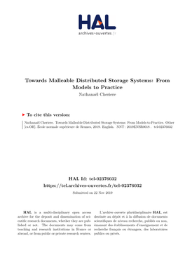 Towards Malleable Distributed Storage Systems: from Models to Practice Nathanaël Cheriere