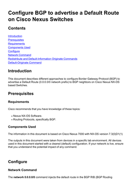 Configure BGP to Advertise a Default Route on Cisco Nexus Switches