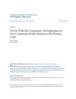 On Air with the Community an Exploration of Five Community Radio Stations in the Western Cape Kelsey Warren SIT Study Abroad