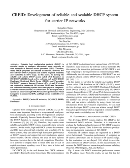 CREID: Development of Reliable and Scalable DHCP System for Carrier IP Networks