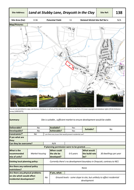 Land at Stubby Lane, Draycott in the Clay Site Ref: 138