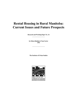 Rental Housing in Rural Manitoba : Current Issues and Future Prospects