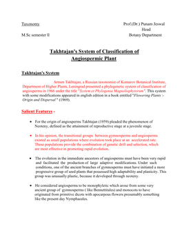 Takhtajan's System of Classification of Angiospermic Plant