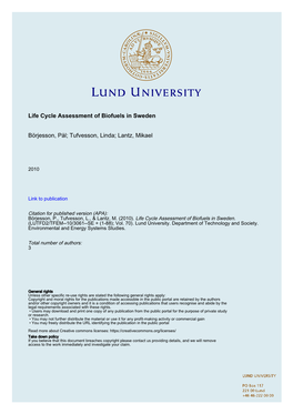 Life Cycle Assessment of Biofuels in Sweden