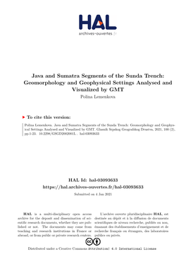 Java and Sumatra Segments of the Sunda Trench: Geomorphology and Geophysical Settings Analysed and Visualized by GMT Polina Lemenkova