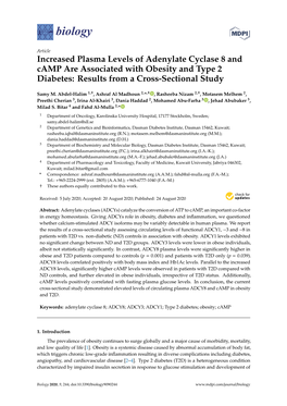 Increased Plasma Levels of Adenylate Cyclase 8 and Camp Are Associated with Obesity and Type 2 Diabetes: Results from a Cross-Sectional Study