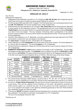 CIRCULAR- 05 / 2016-17 Dear Parents, Greetings from Naipunnya! 1