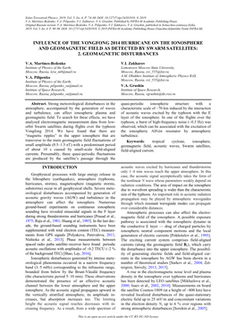 Influence of the Vongfong 2014 Hurricane on the Ionosphere and Geomagnetic Field As Detected by Swarm Satellites: 2