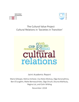 The Cultural Value Project Cultural Relations in 'Societies in Transition'