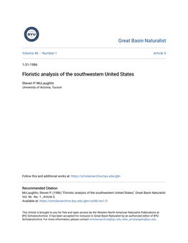 Floristic Analysis of the Southwestern United States