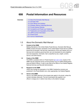 DMM 608 Postal Information and Resources