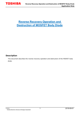 Reverse Recovery Operation and Destruction of MOSFET Body Diode Application Note