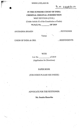 WRIT PETITION (CIVIL) (Under Article 32 Ofthe Constitution Ofindia) W.P.(C)No