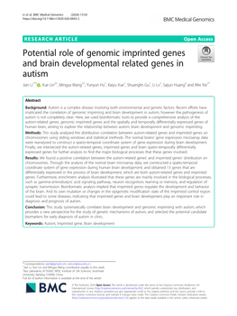 Potential Role of Genomic Imprinted Genes and Brain Developmental