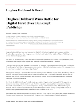 Hughes Hubbard Wins Battle for Digital First Over Bankrupt Publisher