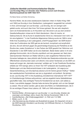 Jüdische Identität Und Kommunistischer Glaube Lea Grundigs Weg Von Dresden Über Palästina Zurück Nach Dresden, Bezirkshauptstadt Der DDR 1922-1977