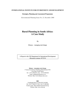 Rural Planning in South Africa: a Case Study