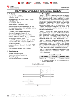 CDCLVP2102 Four-LVPECL Output, High-Performance Clock Buffer