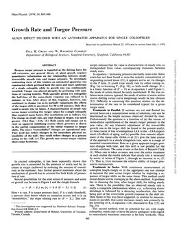 Growth Rate and Turgor Pressure