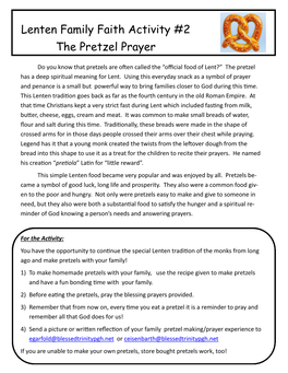 Lenten Family Faith Activity #2 the Pretzel Prayer