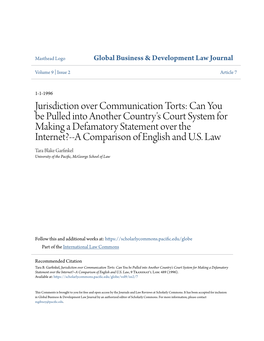 Jurisdiction Over Communication Torts