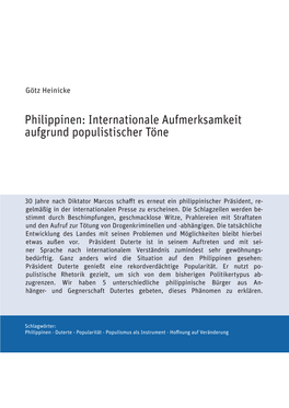 Philippinen: Internationale Aufmerksamkeit Aufgrund Populistischer Töne