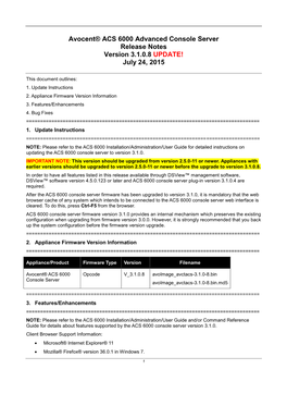 Avocent® ACS 6000 Advanced Console Server Release Notes Version 3.1.0.8 UPDATE! July 24, 2015