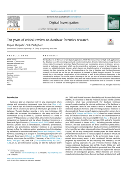 Ten Years of Critical Review on Database Forensics Research