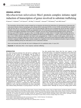 Mycobacterium Tuberculosis Mce1 Protein Complex Initiates Rapid Induction of Transcription of Genes Involved in Substrate Trafﬁcking