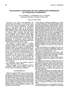 Incorporation of Sarcosine Into the Actinomycins Synthesized by Streptomyces Antibioticus