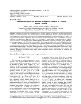 Research Article Community Perception and Adoption of Improved Sanitation in Tunduru District, Tanzania