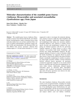 Molecular Characterization of the Zoanthid Genus Isaurus (Anthozoa: Hexacorallia) and Associated Zooxanthellae (Symbiodinium Spp.) from Japan