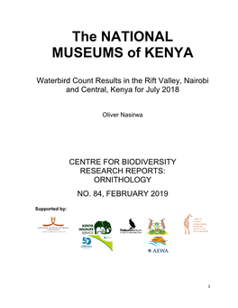 Waterbird Count Results in the Rift Valley, Nairobi and Central, Kenya for July 2018