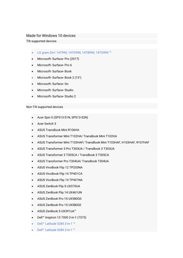 Made for Windows 10 Devices Tilt Supported Devices