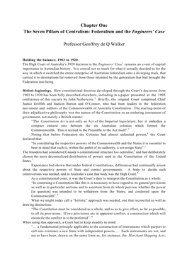 Chapter One the Seven Pillars of Centralism: Federalism and the Engineers’ Case