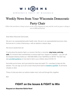 Weekly News from Your Wisconsin Democratic Party Chair