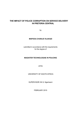 Police Corruption on Service Delivery in Pretoria Central