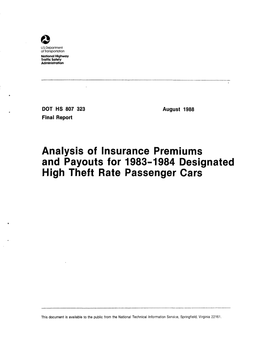 Analysis of Insurance Premiums and Payouts for 1983-1984 Designated High Theft Rate Passenger Cars