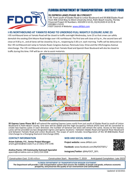 I-95 Northbound at Yamato Road to Undergo Full