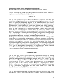 Goldsmith 2008 Population Dynamics of Red Palm Mite