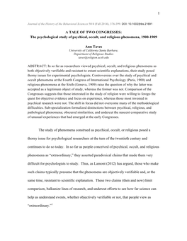 The Psychological Study of Psychical, Occult, and Religious Phenomena, 1900-1909