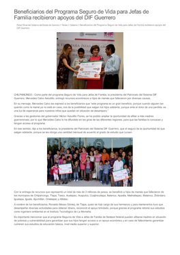 Beneficiarios Del Programa Seguro De Vida Para Jefas De Familia Recibieron Apoyos Del DIF Guerrero