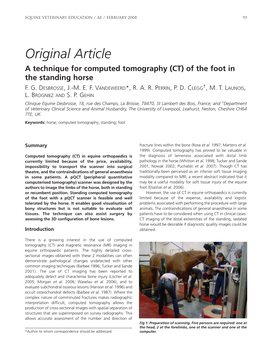 Original Article a Technique for Computed Tomography (CT) of the Foot in the Standing Horse F