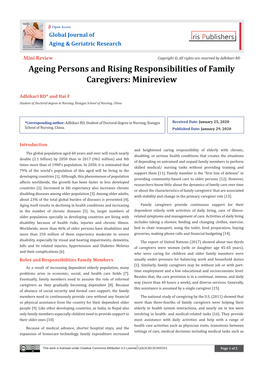 Ageing Persons and Rising Responsibilities of Family Caregivers: Minireview