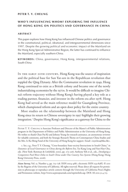 In the Early 20Th Century, Hong Kong Was the Source of Inspiration and the Political Base for Sun Yat-Sen in the Republican Revolution That Toppled the Qing Dynasty