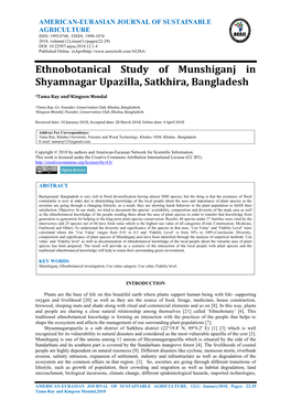 Ethnobotanical Study of Munshiganj in Shyamnagar Upazilla, Satkhira