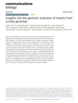 Insights Into the Genomic Evolution of Insects from Cricket Genomes